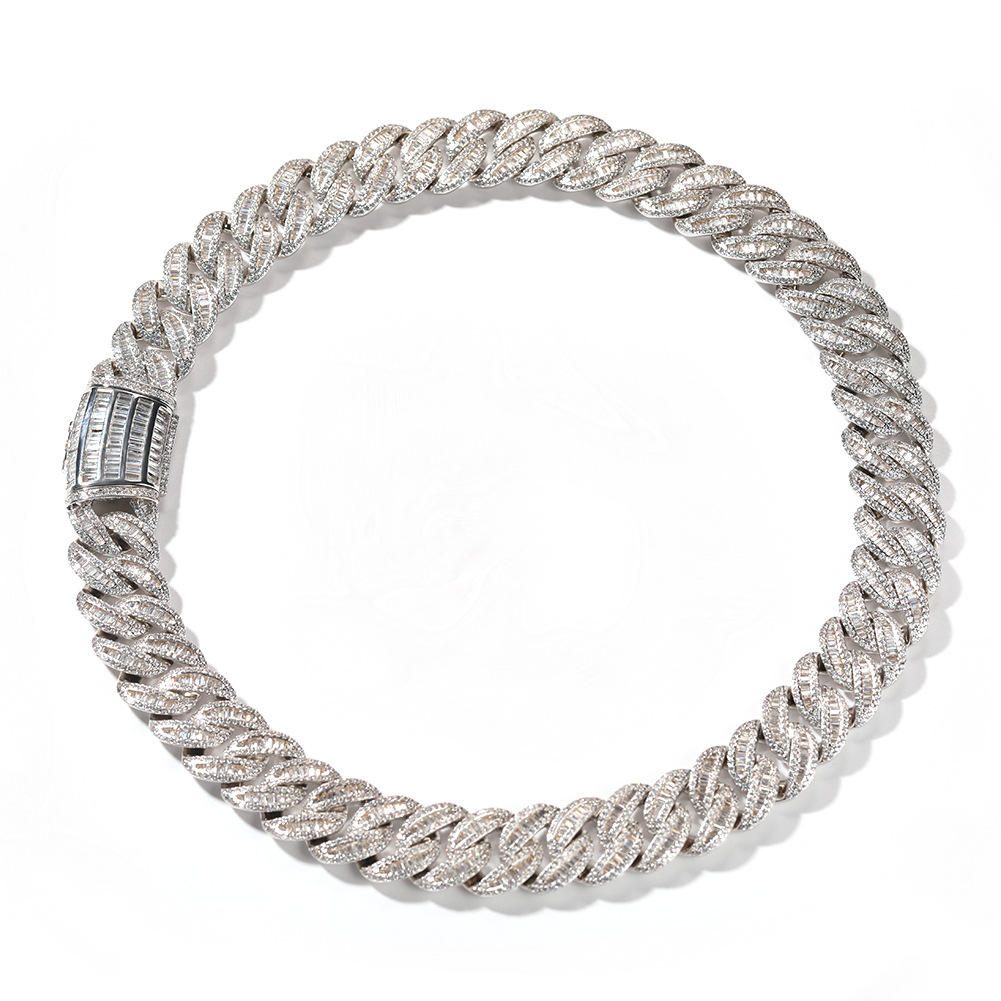 Hip Hop Iced Out Cuban Link Chain Necklace 14k White Gold Plated Miami Bling Diamond Luxury Necklaces Gift for Men Pave Bling Chain Zirconia Jewelry