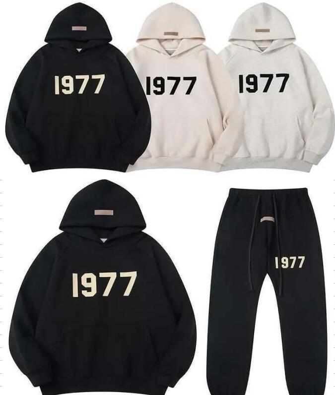 

2023 Winter EssentiaIs Hooded fashion Oversized Men Hoodies High Quality 1977 Flocked 100% Cotton Sweatshirts Loose Couples Tops Fashion Hip, Add postage