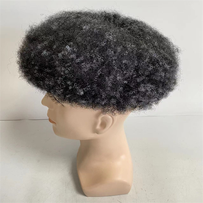 

Peruvian Virgin Human Hair Replacement 6mm Wave #1Grey Full Lace Toupee for Black Man, Clear