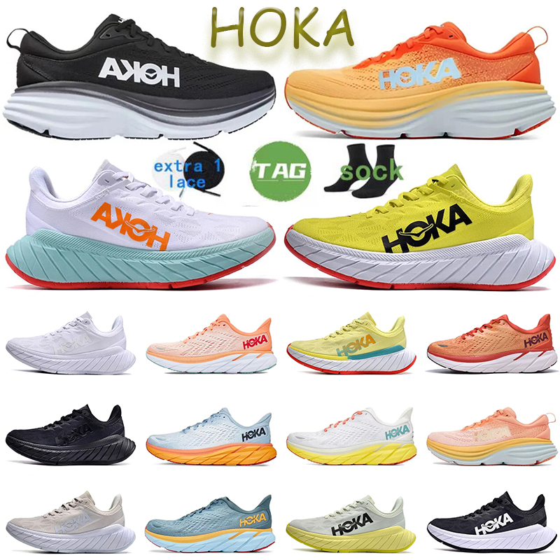 

HOKA ONE Bondi 8 running shoes triple black white summer song shark skin harbor mist Anthracite Castlerock Goblin Blue men women platform designer sneakers trainers, #1 carbon x 2 (1) triple white