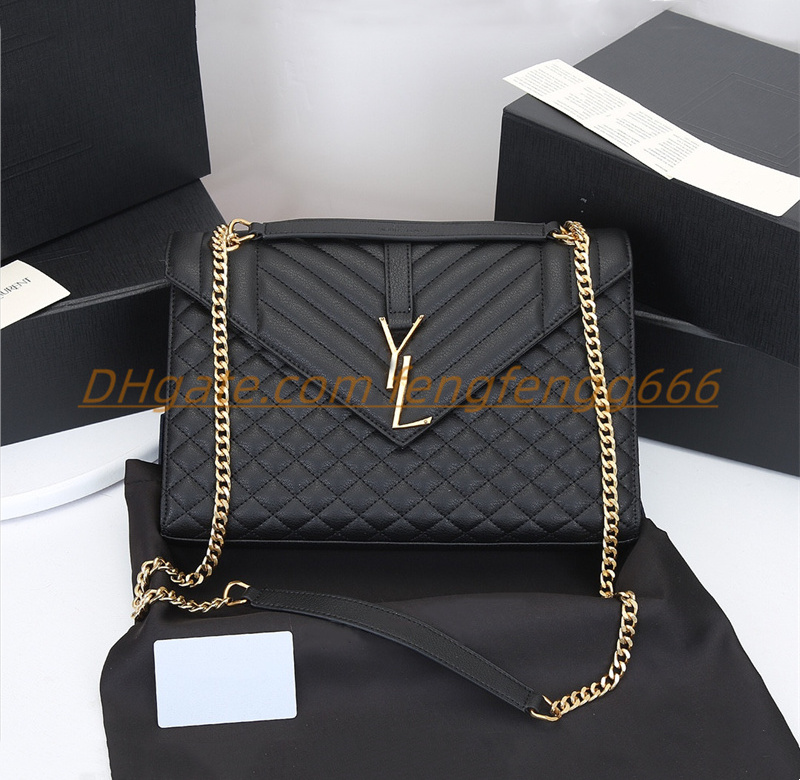 

Genuine leather chain ENVELOPE shoulder bags purse fashion clutch top Luxury designer cowhide Cross body purses handbags presbyopic card holder Totes Clutch Bags, Black black chain