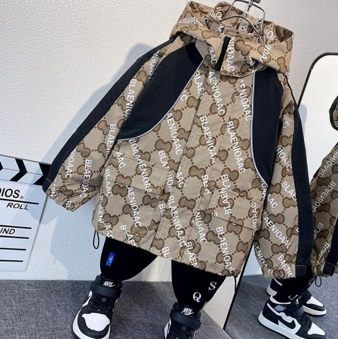 

kids designer jacket spring autumn letters print boy zipper hooded jackets children coat