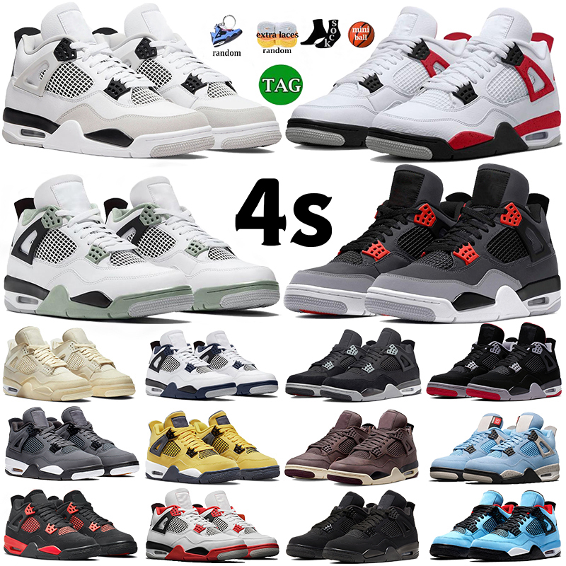 

Seafoam 4 4s Basketball Shoes Jumpman Men Military Black Red Cement Red Thunder Infrared Midnight Navy Sport Sneakers Top Designer Mens Womens Trainers, 09 black cat