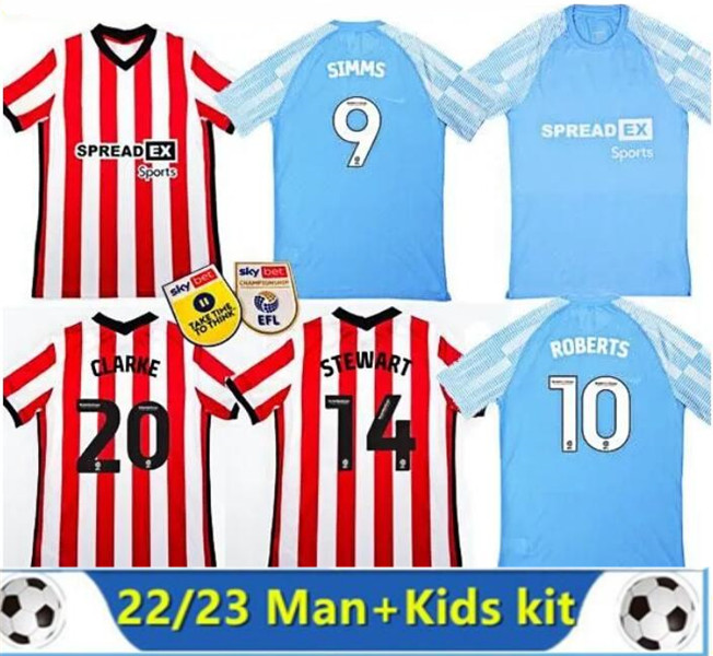 

22/23 SUNDERLAND soccer jerseys home away MEN KIDS kit 2022/ 2023 camiseta de futbol EMBLETON BROADHEAD Gooch O'NIEN Stewart PRITCHARD Clarke, Red