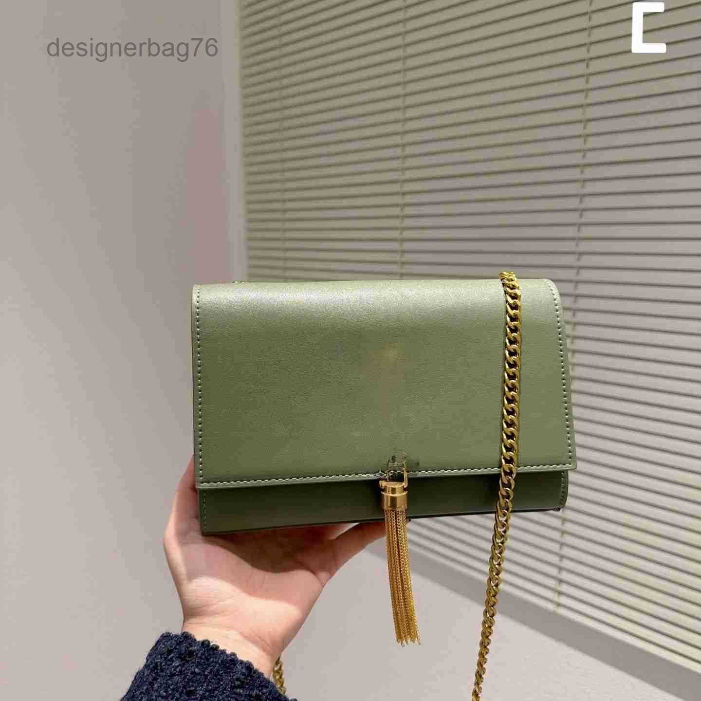 

Chain Handbag Paris Designer Brand Fashion Hands outlet Tassel Shoulder Bag Siant Lourent Manhattan Niki Women's Trendy Leather Retro Versatile Lady 59X5, Avocado green silver tassel