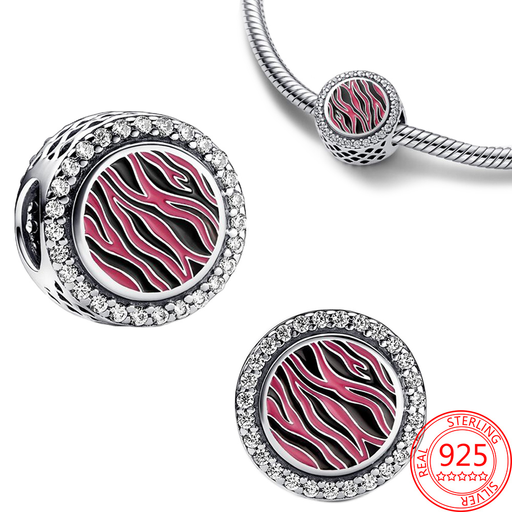 

Real 925 Sterling Silver Colorful Beads Paved Zirconium Round Animal Leopard Zebra Charm Angel Fit Original Bracelet Pandora Delicate Jewelry