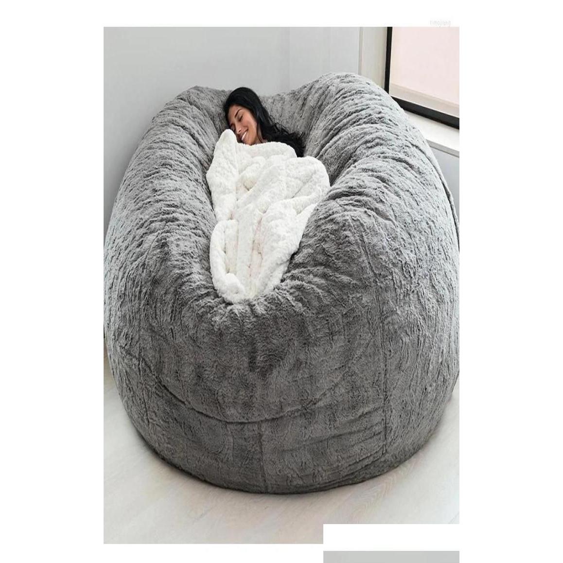 

Chair Ers Super Large 7Ft Nt Fur Bean Bag Er Living Room Furniture Big Round Soft Fluffy Faux Beag Lazy Sofa Dh7Gj