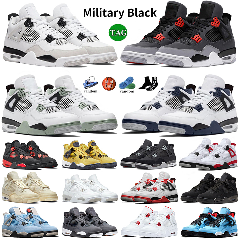 

Jumpman 4 4s Basketball Shoes Military Black Seafoam Infrared Red Cement Midnight Navy Red Thunder SE Black Canvas Sport Sneaker Designer, 41 thunder