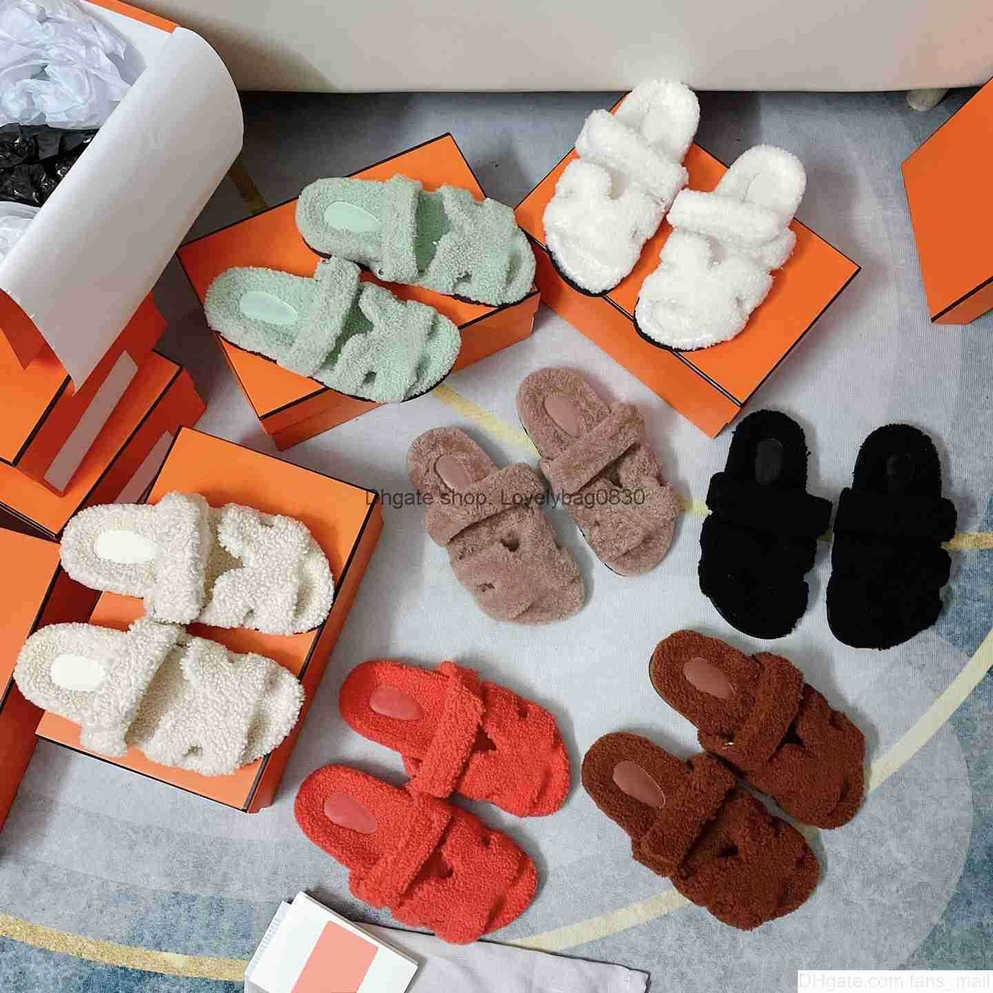 

With Box Men Slippers Oran Sandals Terry Wool Comfortable Loafers Summer Autumn Leather Rubber Sole Luxury Design Black Green 2022 Design ew, Color4