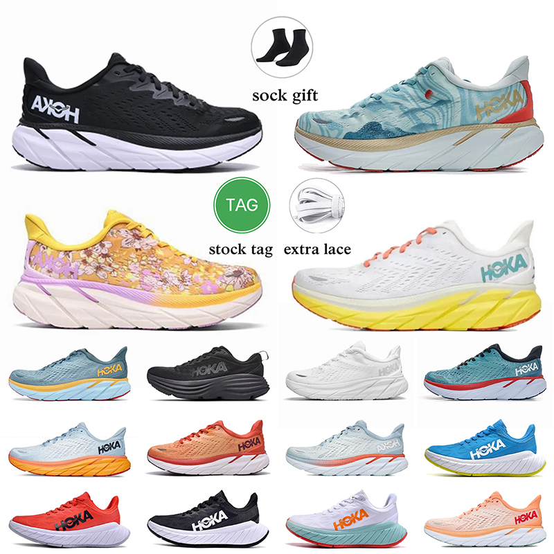 

WITH BOX designer Women Mens Running Shoes Hoka One Bondi 8 Clifton Carbon x 2 Hokas Shoe On Cloud Blue Fog SharkSkin Harbor Mist Jogging Sports Trainers Sneakers Size 3, Bondi 8 (2) tripe white