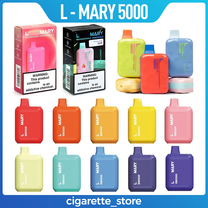 

L-Mary 5000 Puffs E Cigarettes Disposable Box Vape Pen 650mAh Rechargeable 12ml Refilled Reuse Cartridges Mesh Coil 5% Nic Vapes Pod Bar Vaporizers