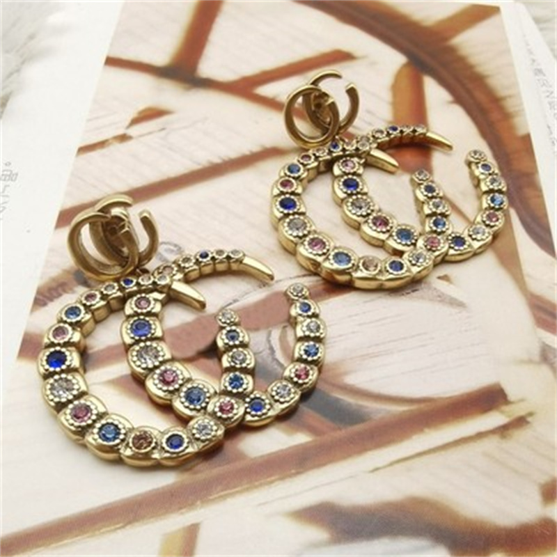 

2023 Gold Color Diamond Ring earrings Ladies party wedding lover gift engagement jewelry bride with box