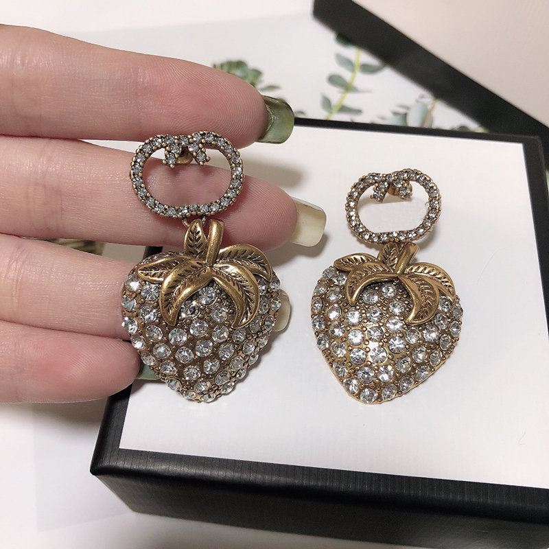 

Designer Golden Strawberry Earring Studs For Womens Luxury Jewelry Diamonds Gold Earrings Stud Fashion Woman Mens Earring Hoops 2302132BF