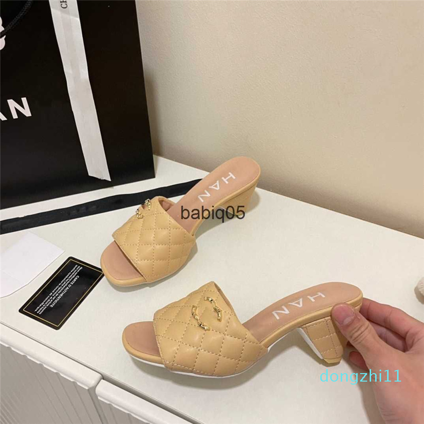 

Sandals Small fragrant rhombus high-heeled slippers new casual wear square open-toe with thick heels, Wathet
