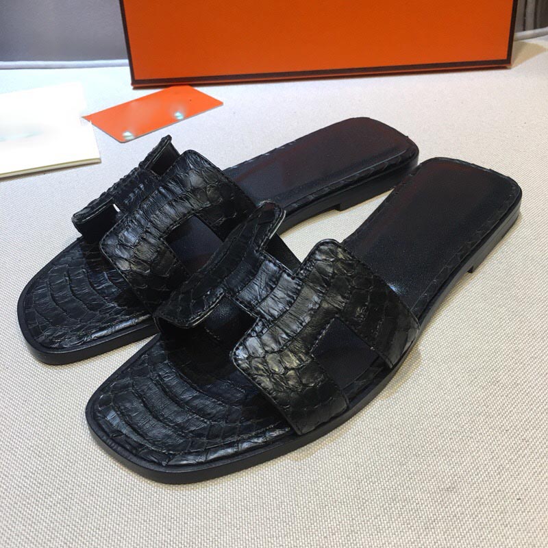 

2023 Designer Orange Slippers Luxury sandal women Slides Flat Flip Flops Crocodile Skin Slide Ladies Beach Sandal Summer Genuine Leather Slipper Shoes