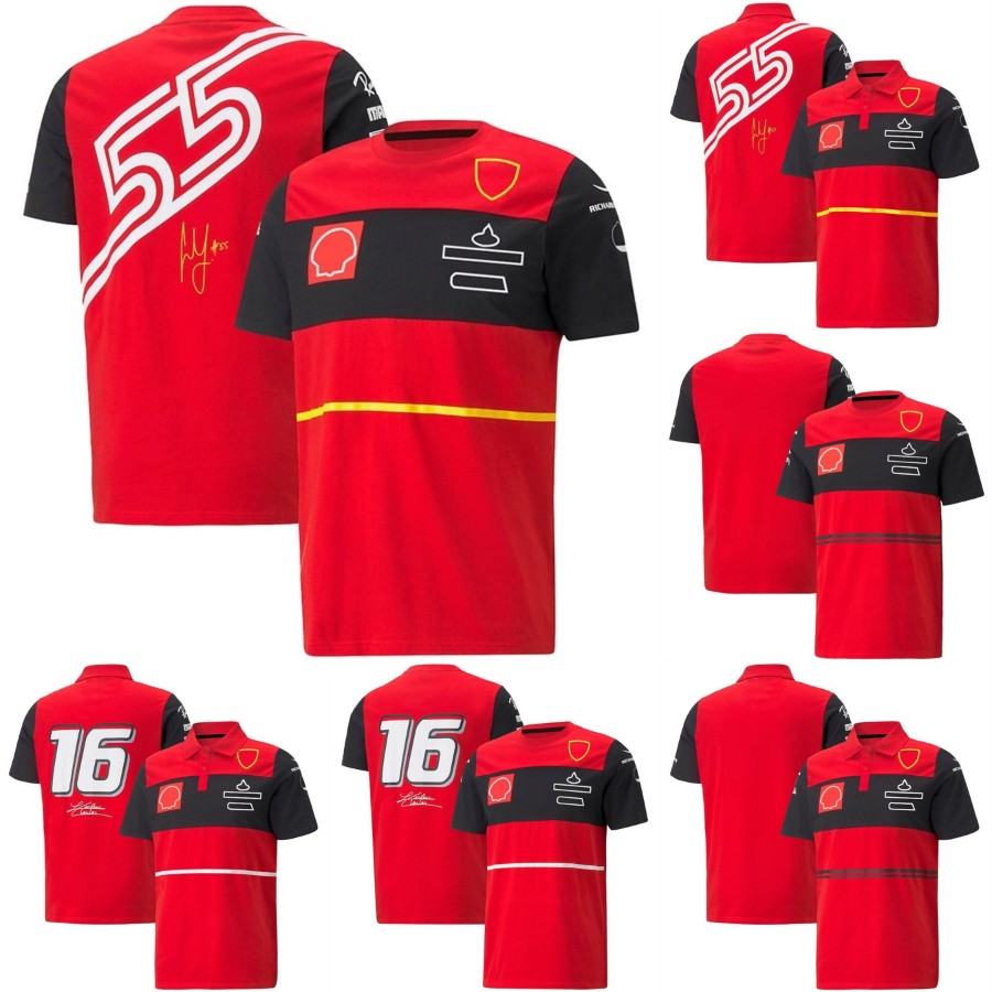 

2022 F1 Racing Team Red T-shirt Formula 1 Racing Suit Short Sleeves Jersey Motorsport Outdoor Quick-Dry Sports Polo Shirt Custom