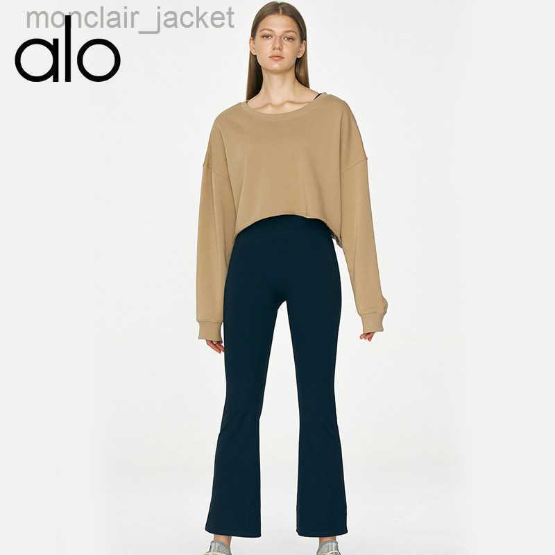 

Designer Alos Yoga Fitness Exercise Wide Leg Yoga Pants High Waist Peach Hips Tight Skinny Flared Capris, Light blue