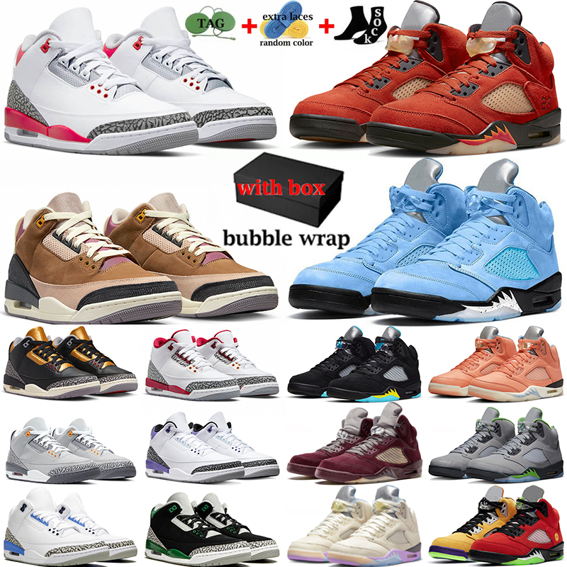 

With Box Jumpman Basketball Shoes Retro 3 5 Sneakers 3s Fire Red UNC Dark Iris Pine Green Bean 5s Mars For Her Aqua Racer Blue Cement Men Women Outdoor Sports Trainers, 3s cardinal red