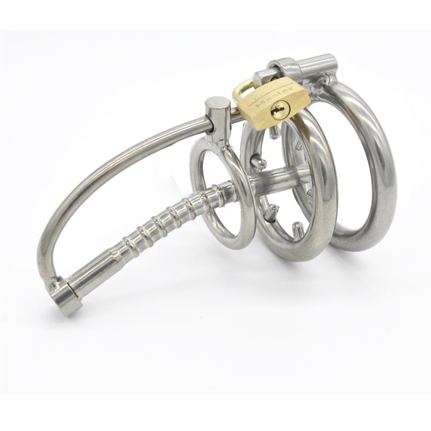 

Male Stainless Steel Chastity Cage Long Threaded Tube Spike Ring Men's Metal Locking Belt Device with Urethral Catheter Docto279z