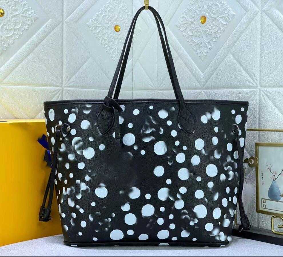 

Luxury new womens designer bag shopping genuine leather handbags shoulder purses ladies tote bags coin purse 2pcs set M40156, Black/white