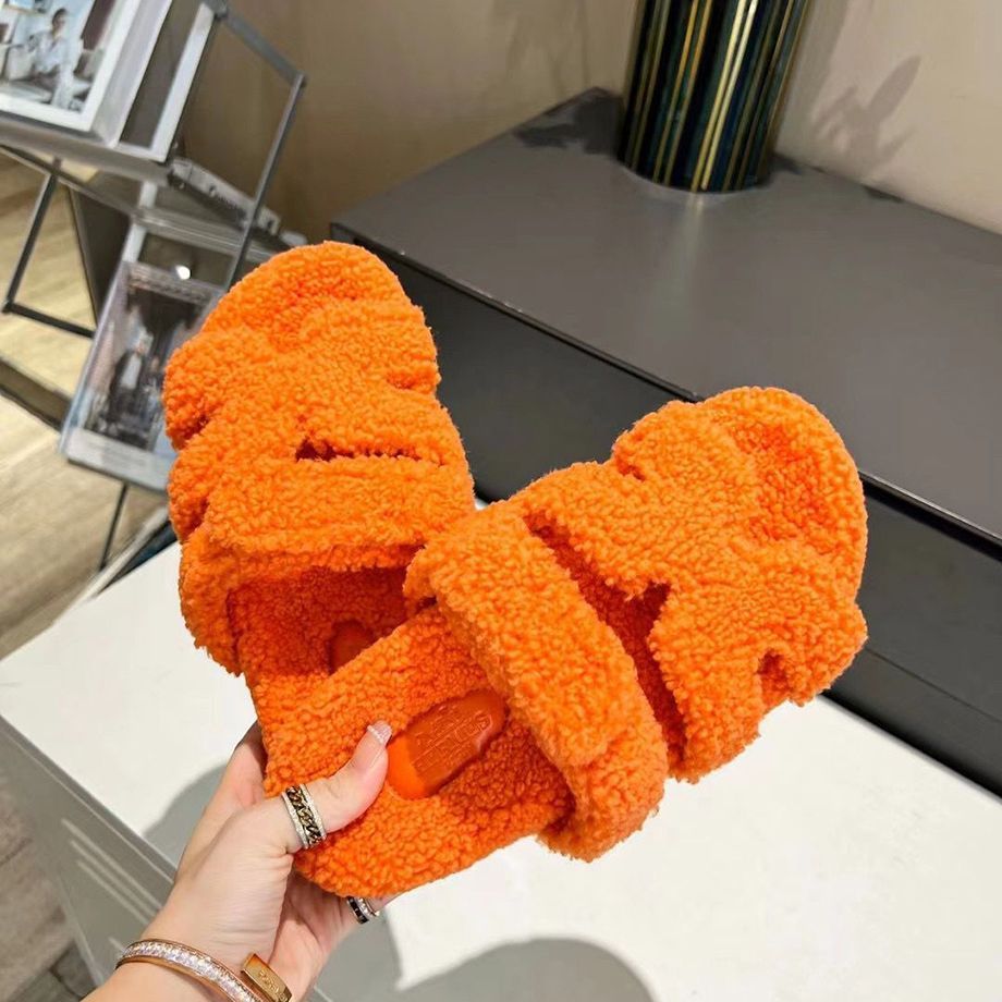 

With Box Orange Chypre Sandals slippers sheepskin wool one-piece thick-bottomed sandals 2022 women's outdoor wear indoor leisure all-matc aO