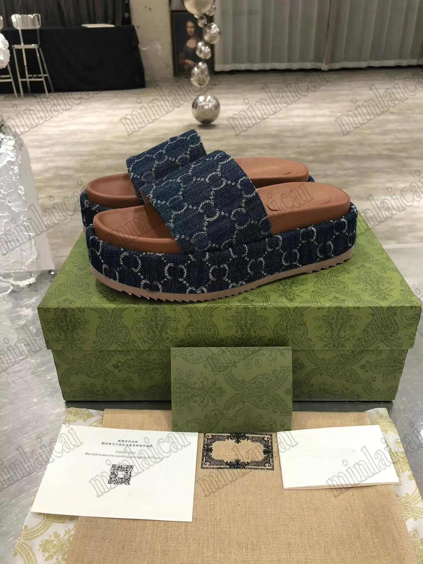 

With Box Multicolor Angelina Platform Slide Sandal Designer Women Slippers Jacquard Denim Camel Ebony Maxi Canvas Mid Heel Logo-jacquard mI