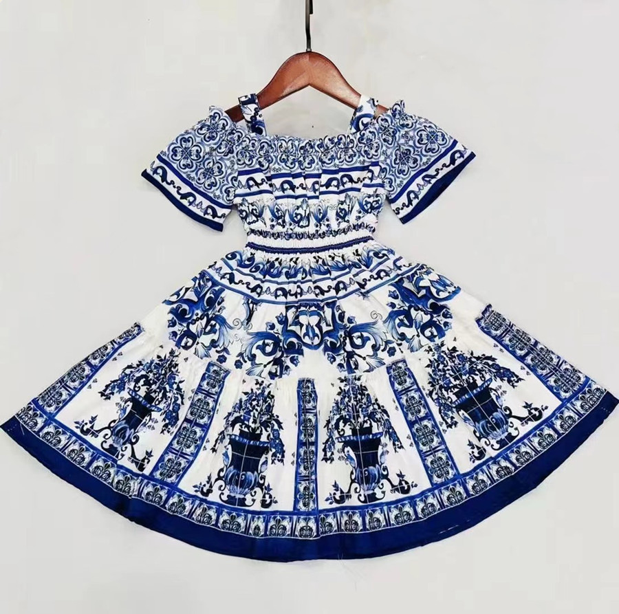 

2023 new kids dress High-end children clothing summer European and American children's dresses princess, Blue