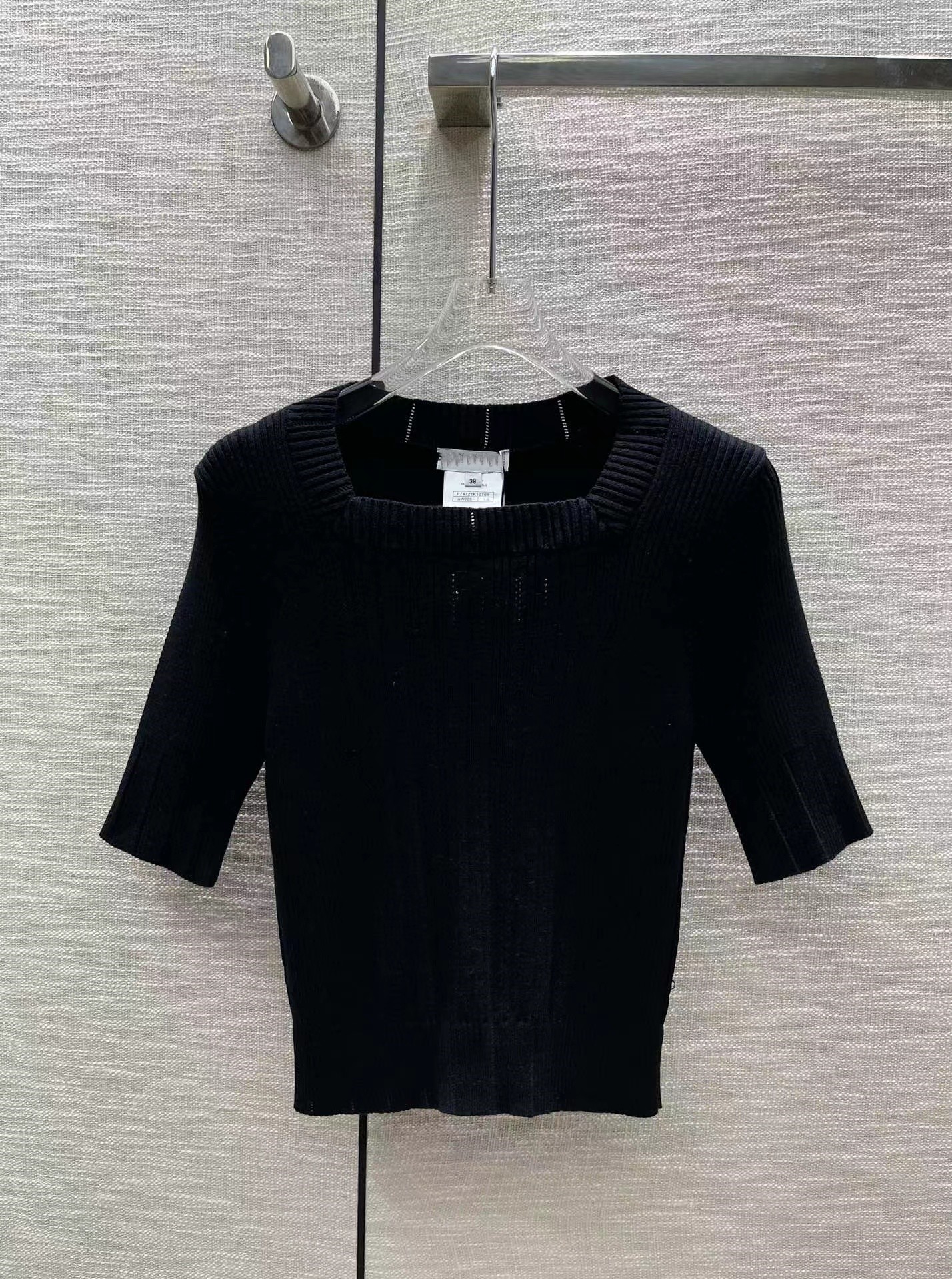 

Milan Runway Sweaters 2023 Spring Summer Square Neck 1/2 Sleeves Print Sweater High End Jacquard Cardigan Designer 0213-6, Black