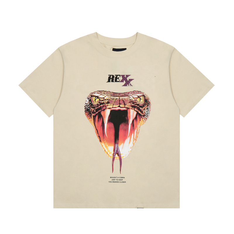 

23ss Spring Summer Artist Snake Print Tee T shirt Europe Skateboard Men Women Casual US Size Tshirt, Beige