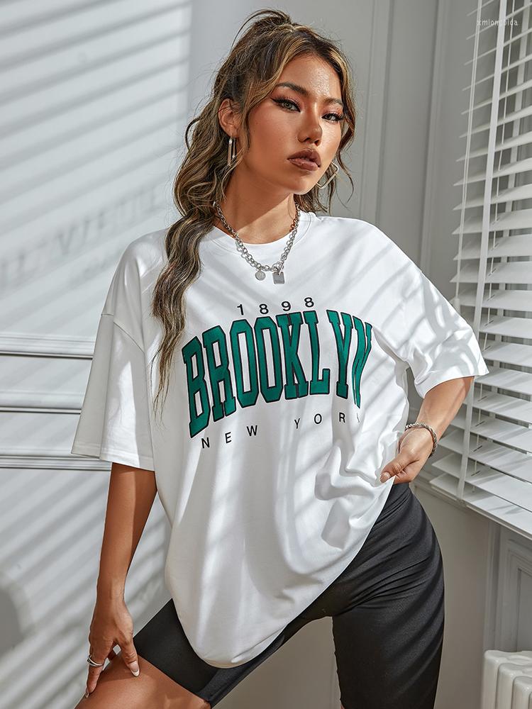 

Women' T Shirts 1898 Brooklyn York Letter Drop Shoulder Priting Cotton Women T-Shirt Vintage Simple Clothes Female Shirt High Quality, White5