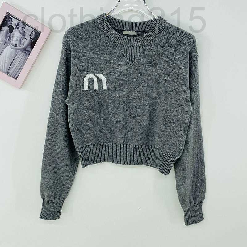 

Women' Knits & Tees Designer autumn round neck Pullover short long sleeve sweater aging grey letter printed wool loose (female) 02K5, Gray