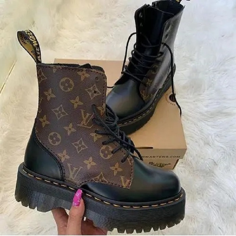 LouisVuitton Louis Vuitton Men Women Snow Boots Winter Fashion Leather Fur Ankle Half Brown Boooties Men Boot 35-42-image-841443971