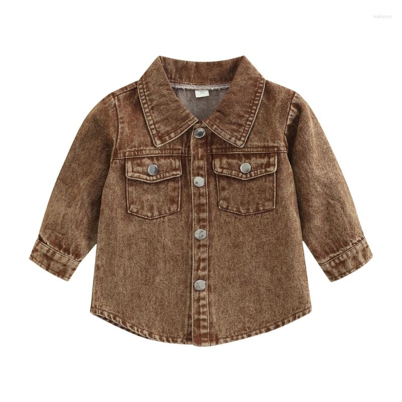 

Jackets Autumn Kid Shirt Turn-Down Collar Boys Long Sleeve Jeans Coats Little Brown Denim Outerwear Costume, 90