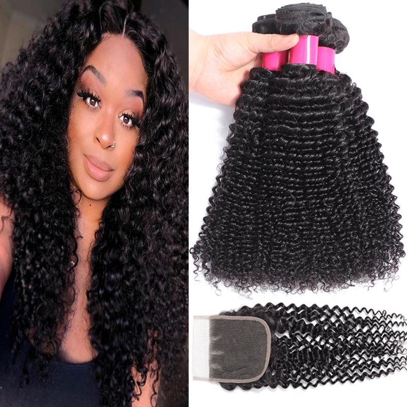 

9A Brazilian Virgin Hair Bundles With Closures 4X4 Lace Closure Deep Wave KinkyCurly Loose Water Yaki Straight Loose Deep Body Straight Hair