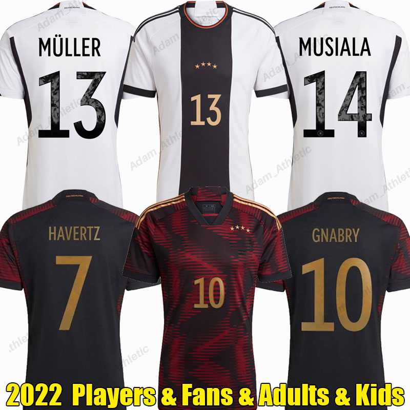 

German soccer jerseys 2022 MULLER SANE GUNDOGAN HAVERTZ football shirts MUSIALA KIMMICH GNABRY REUS GORETZKA national team jersey kids kit player version, 2022 away+unl patches