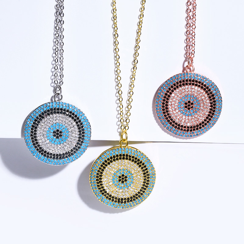 

Blue Evil Eye Necklace Designer Round Iced Out Pendant Jewelry Crystal Diamond Silver Rose Gold Plated Cubic Zirconia Choker Necklace Women Girls Birthday Gifts