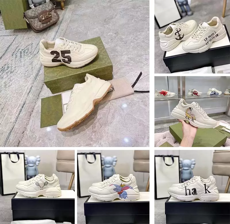 

With Box Designer Sneakers GGity Shoes Rhyton Designer Shoes Sneakers Men Women Leather Platform Sneaker Brown Yellow Print Red Lips Runn Hf, #4