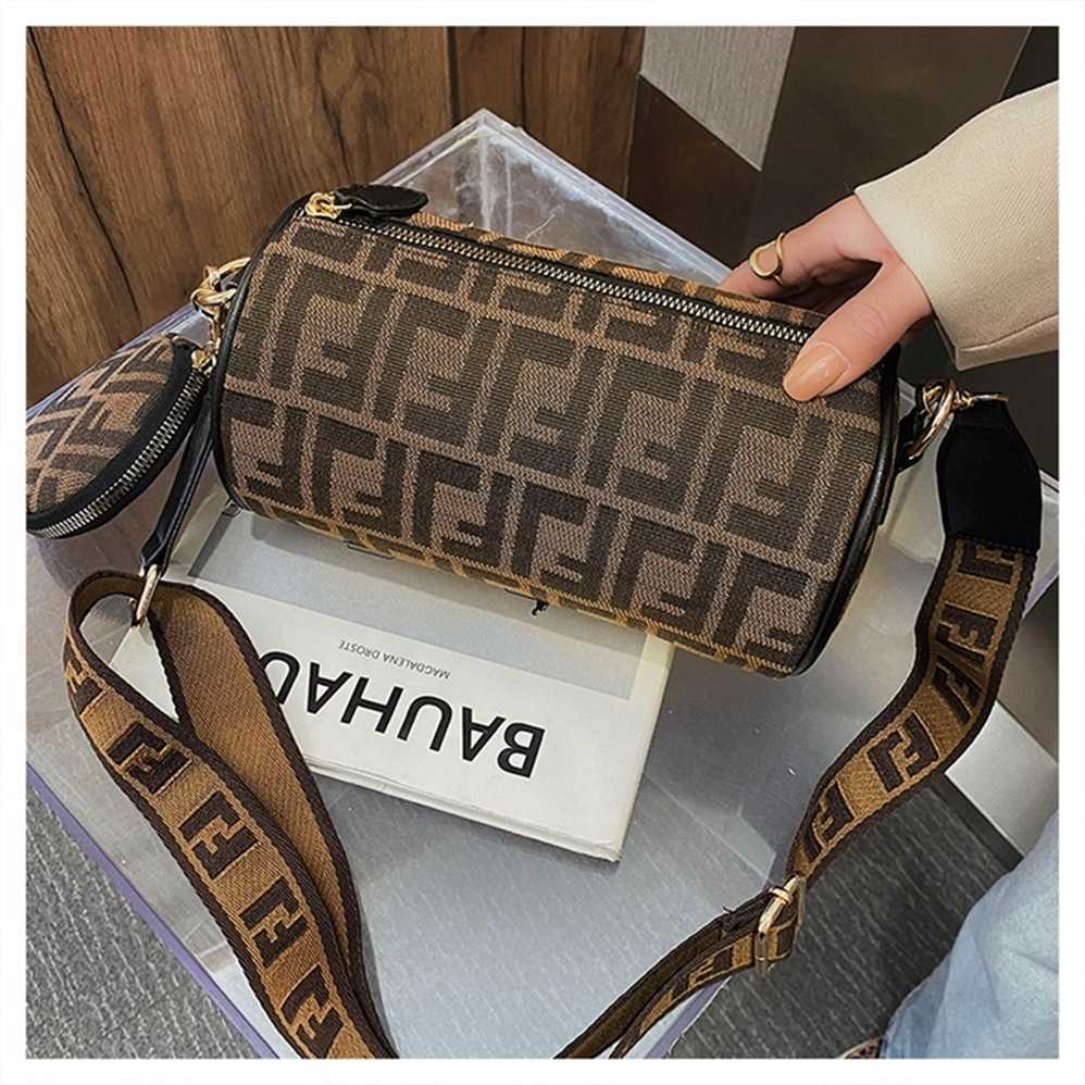 

Designer handbag Store 70% Off Handbag Autumn and winter style messenger wide belt simple cylinder pillow old flower women's sales, Picture color