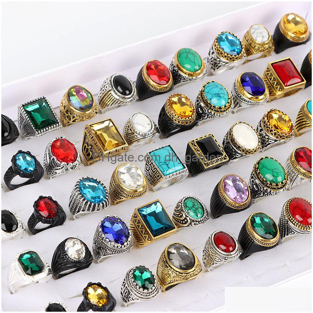 

Cluster Rings 50Pcs/Lot Vintage Antique Glass Carved Flowers Sier Jewelry For Men Women Mix Style Wedding Gifts Wholesale Dro Dh2Su