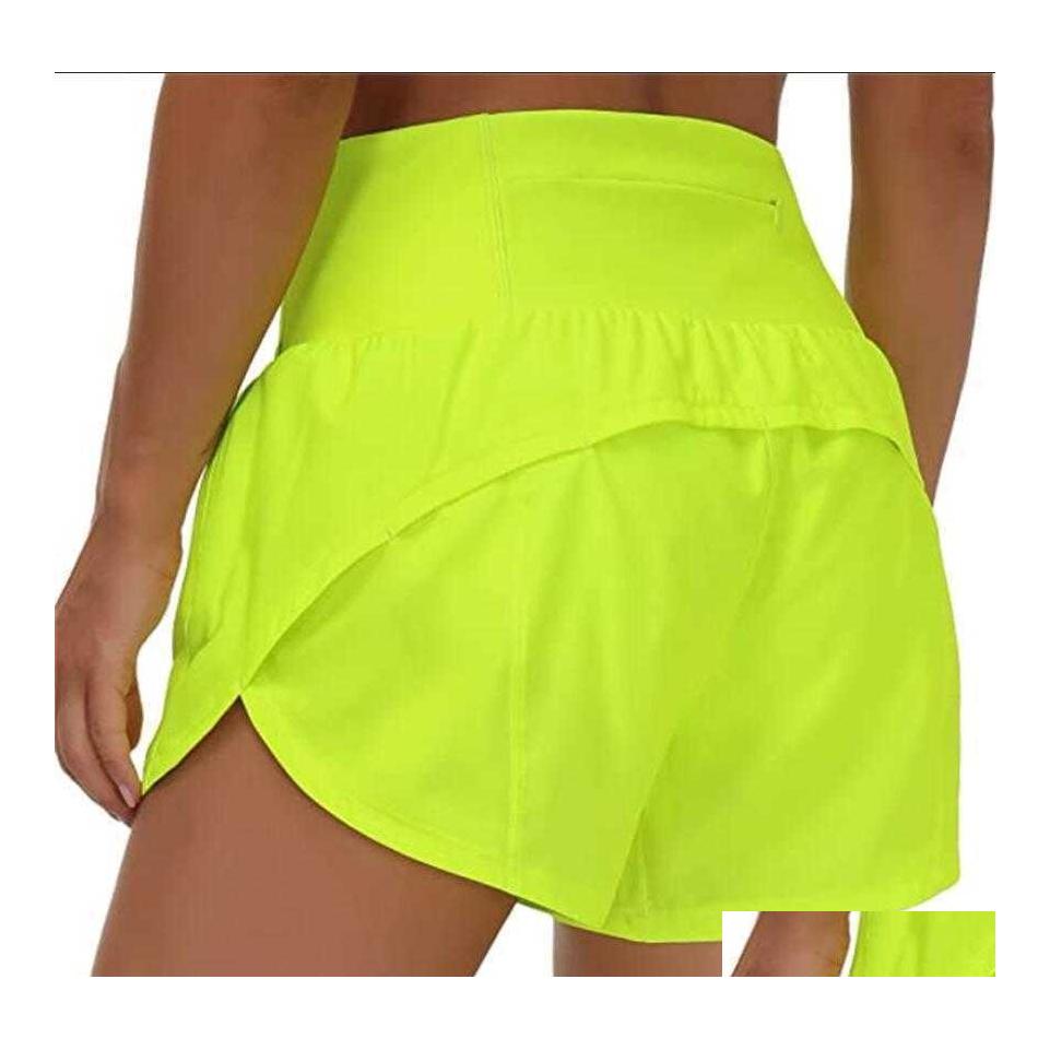 

Yoga Outfits Lu18 Quick Drying Sports Ty Shorts Womens Casual Fitness Fake Twopiece Light Proof Lined Leggings Running Golf Biker Dr Dhafs, Ying yellow