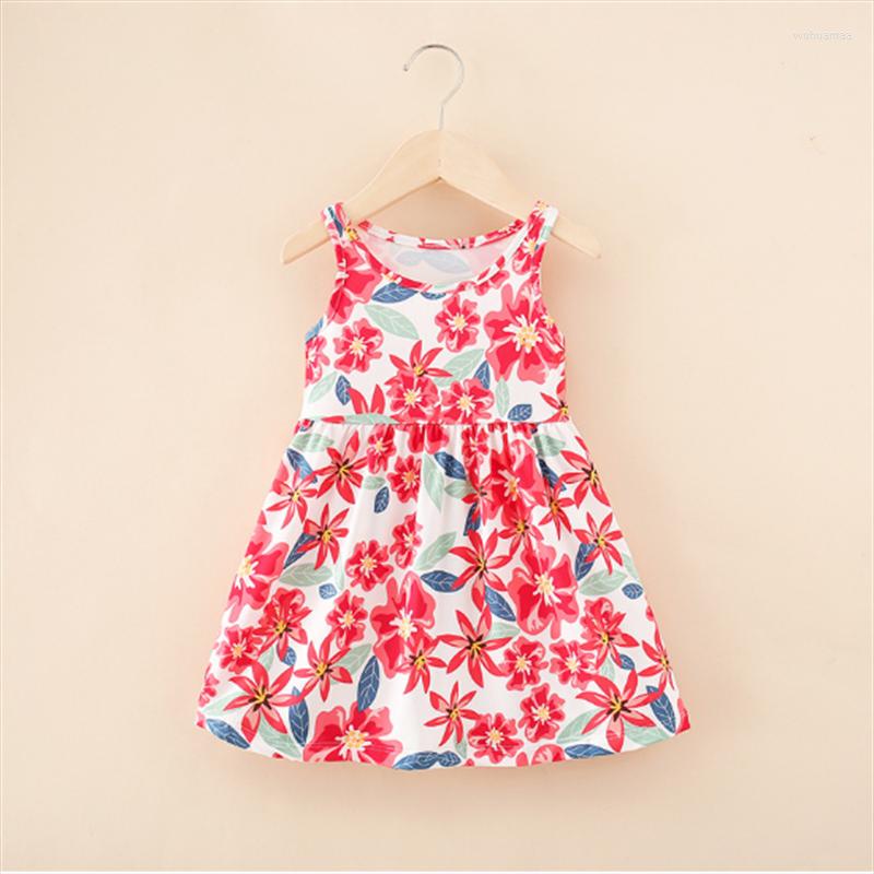 

Girl Dresses Summer Children Dress Sleeveless Floral Rural Party Clothing Cotton Silk Cartoon Princess Vestidos Baby Girls Birthday, A099