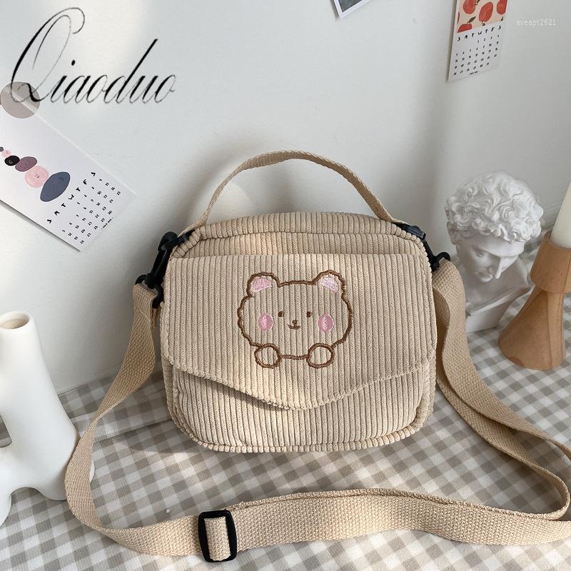 

Evening Bags Qiaoduo Women Canvas Zipper Bag Preppy Style Student Tote Shoulder Messenger Corduroy Satchel Travel Purse Cute, Black