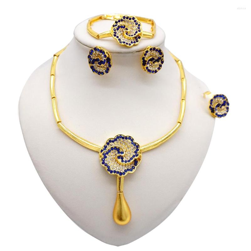 

Necklace Earrings Set Jewelery Rhinestone Flowers Fashion Water Droplets Jewelries Women Bridal Wedding Dubai African Chokers Jewellery, Picture shown