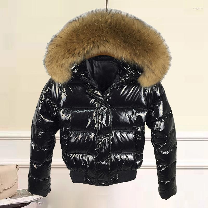 

Women's Trench Coats Big Fur Winter Coat Female Jacket 2023 Hooded Parka Warm Women Glossy Waterproof Women's Down, Black