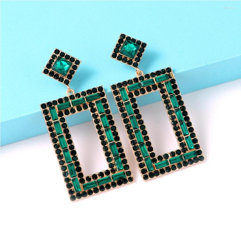 

Dangle Earrings High Quality Green Glass Crystal Square Geometric For Women Korean Fashion Statement Jewelry Party Accessories