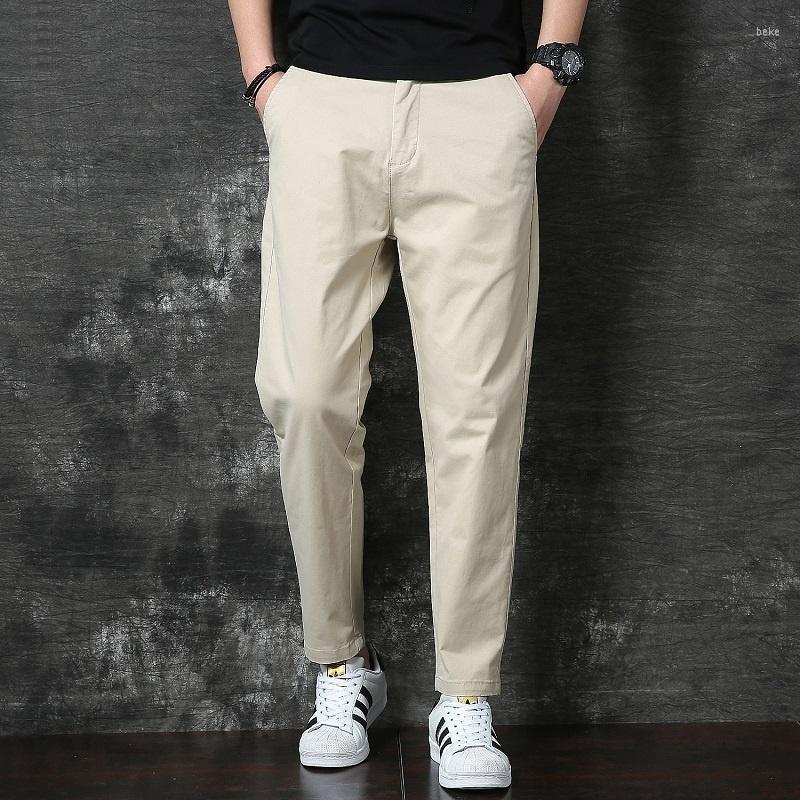 

Men's Pants Summer Casual Men Baggy Straight Ankle-Length Suit Fashion Korean Style Khaki Cotton Lightweight Trousers, Black