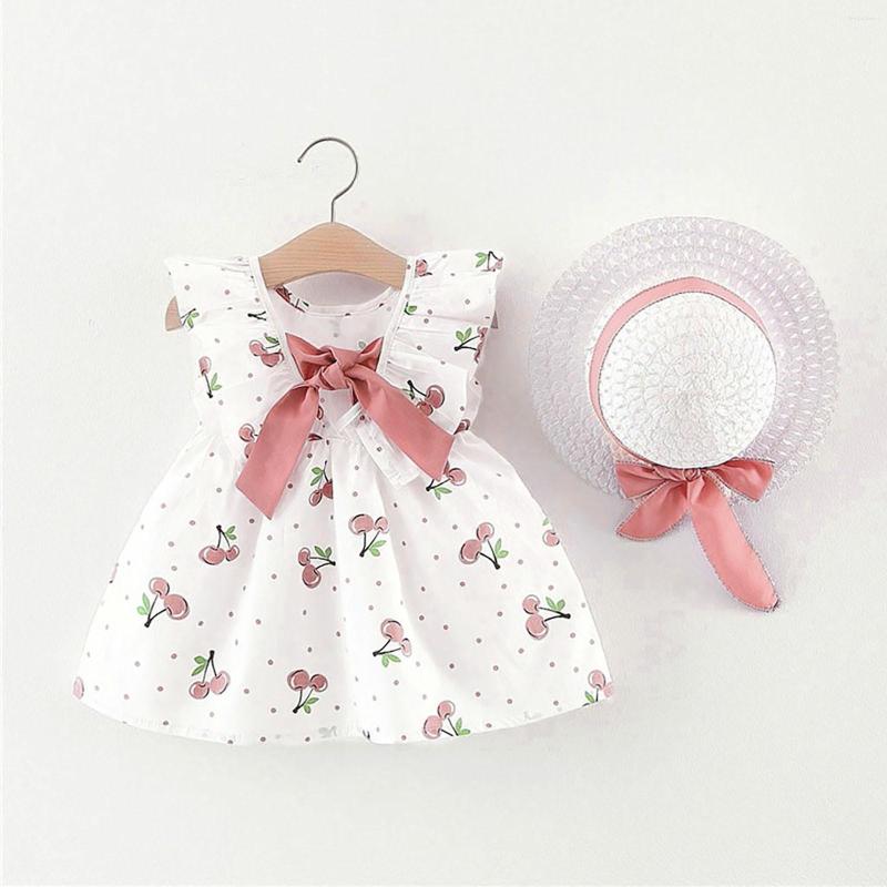 

Girl Dresses Toddler Clothes Baby Summer Dress 2023 Beach Hat Outfits Cherries Print Infant Cute Roupa Infantil Menina