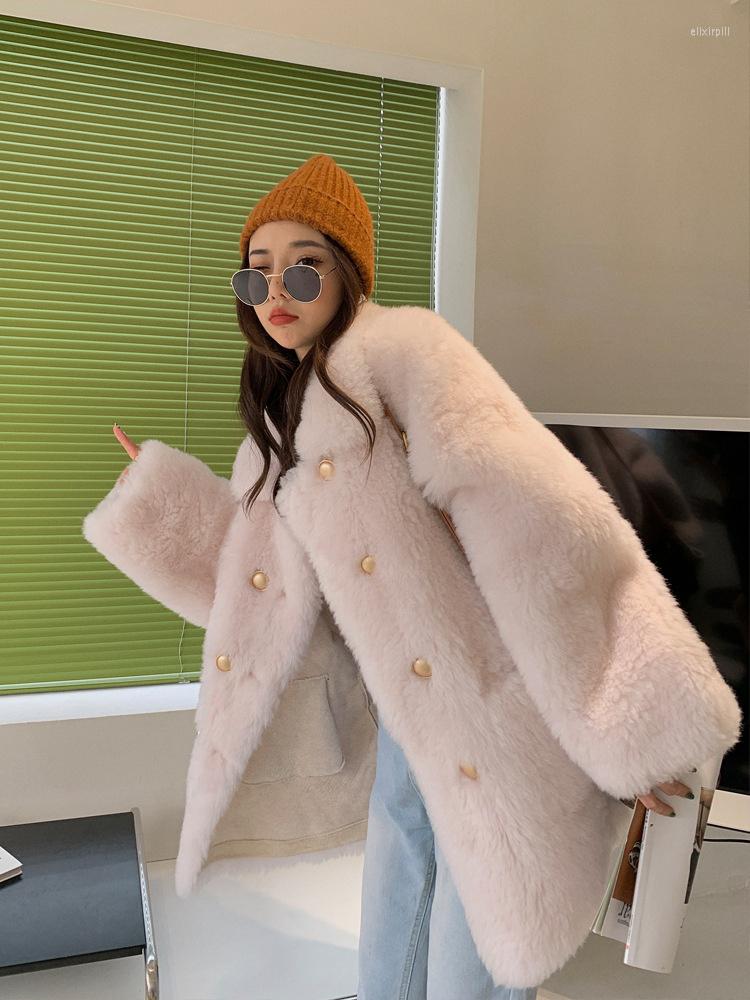

Women' Fur Lamb Coat Women White Young Style Long Sleeve Thick Warmth Jacket 2023 Winter Fashion Temperament Elegant Noble, Black