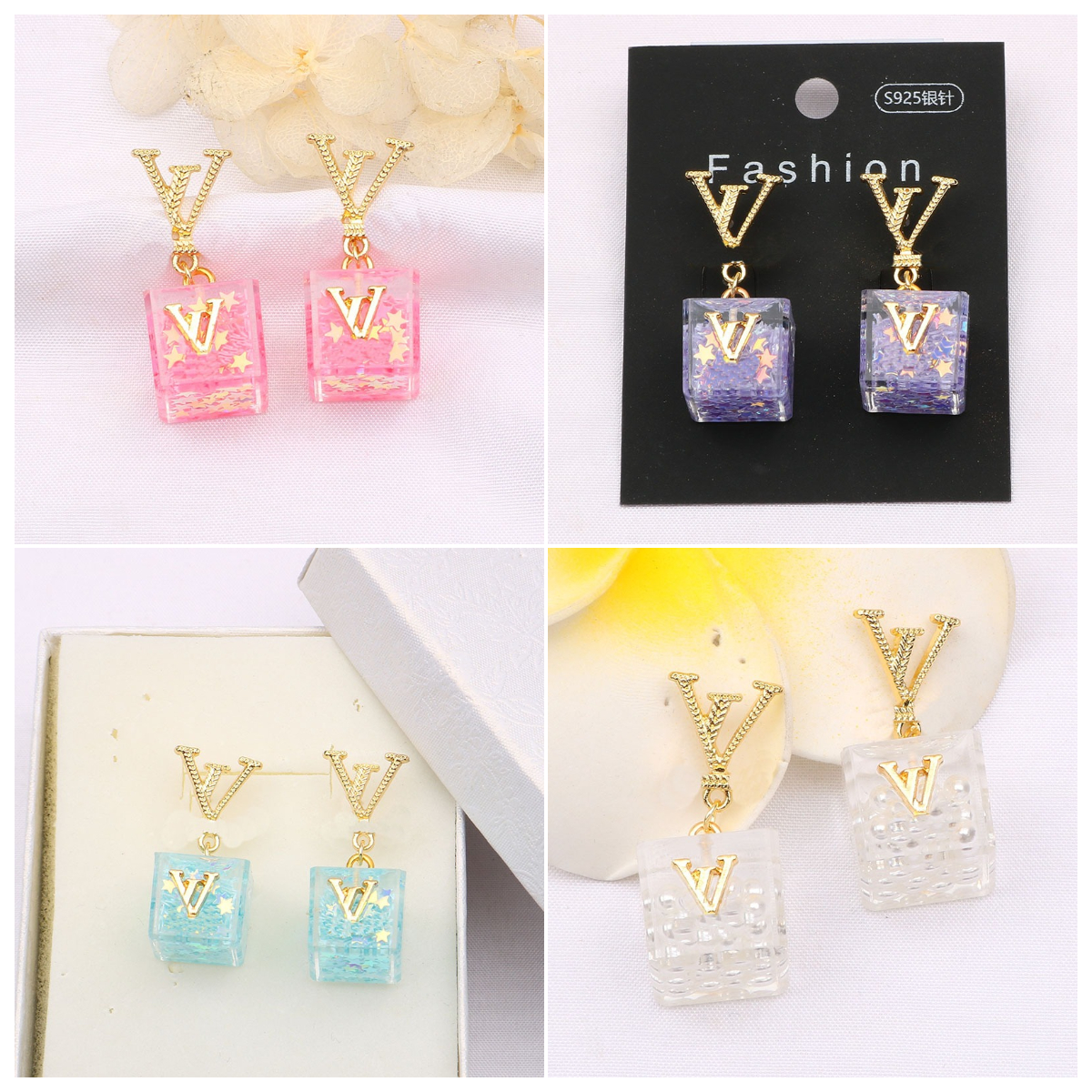 

Fashion Womens 18K Gold Plated Ear Stud Earrings Brand Designers Geometry Double Letters Luxury Women Crystal Rhinestone Earring Wedding Party Jewerlry Gift Box