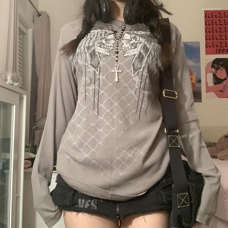 

Women' T Shirts Y2K Aesthetics Retro Pullovers Tees E-girl Gothic Skulls Graphic Print T-shirt 90s Vintage Mall Goth Grunge Sweats Clothes